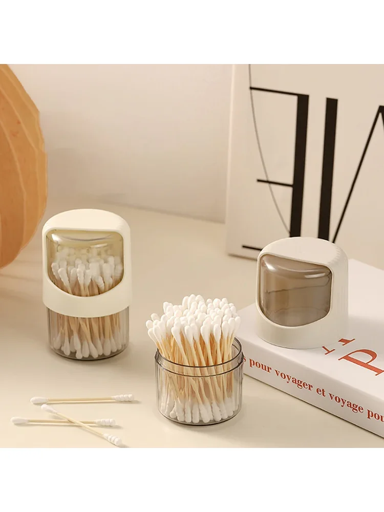 Transparent Cotton Swab Storage Box Rotating With Lid Dustproof Desktop Plastic Toothpick Organizer Jar
