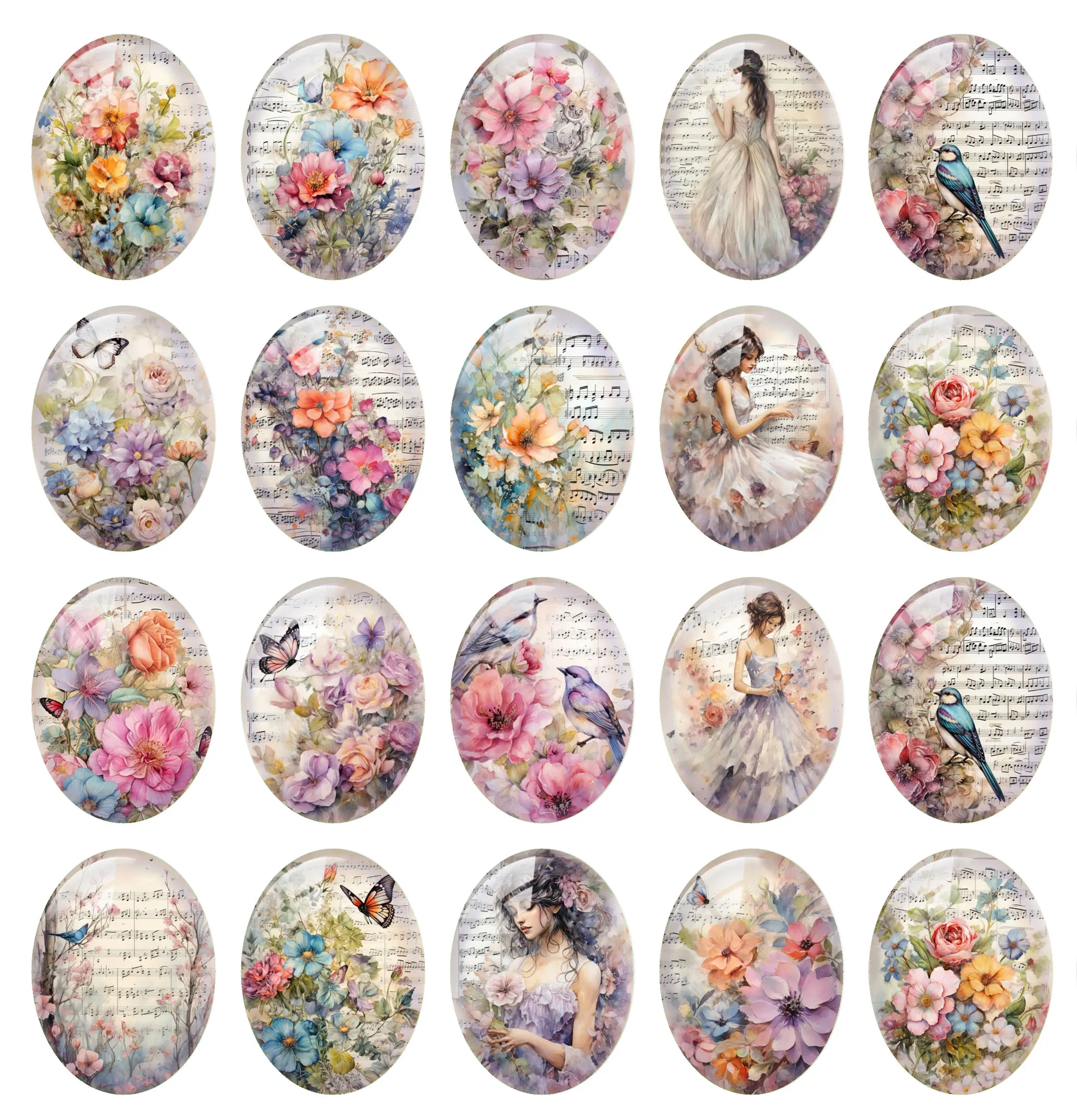 10pcs/lot Flower Girl Bird Butterflies Oval Photo Glass Cabochon Flatback Demo Flat Back Cameo For Diy Jewelry Making Supplies