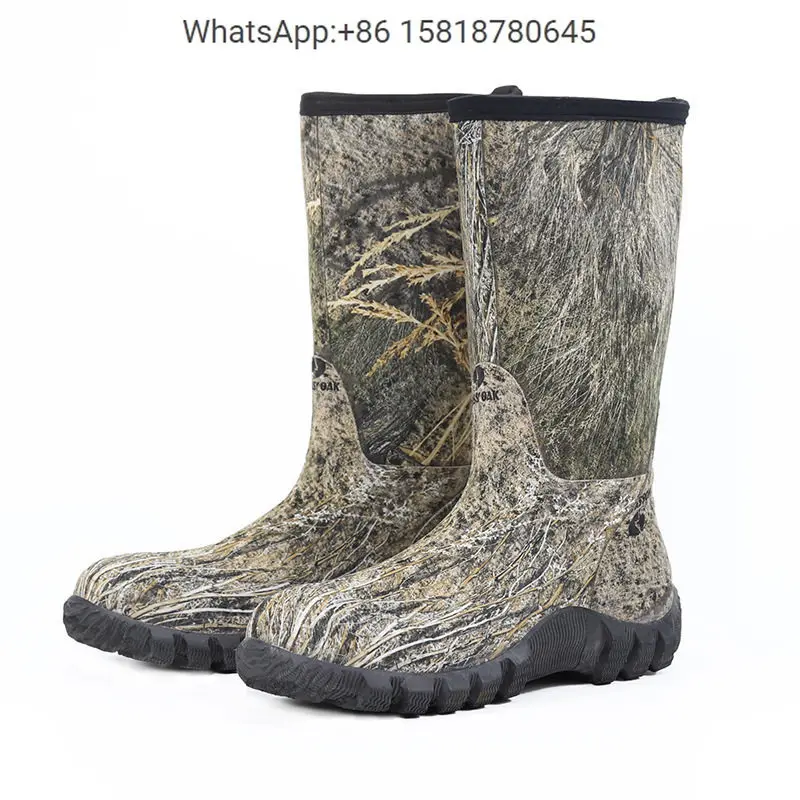 Biomimetic camouflage patterned hunting boots and shoes, cold resistant and warm fishing rain boots and fishing equipment