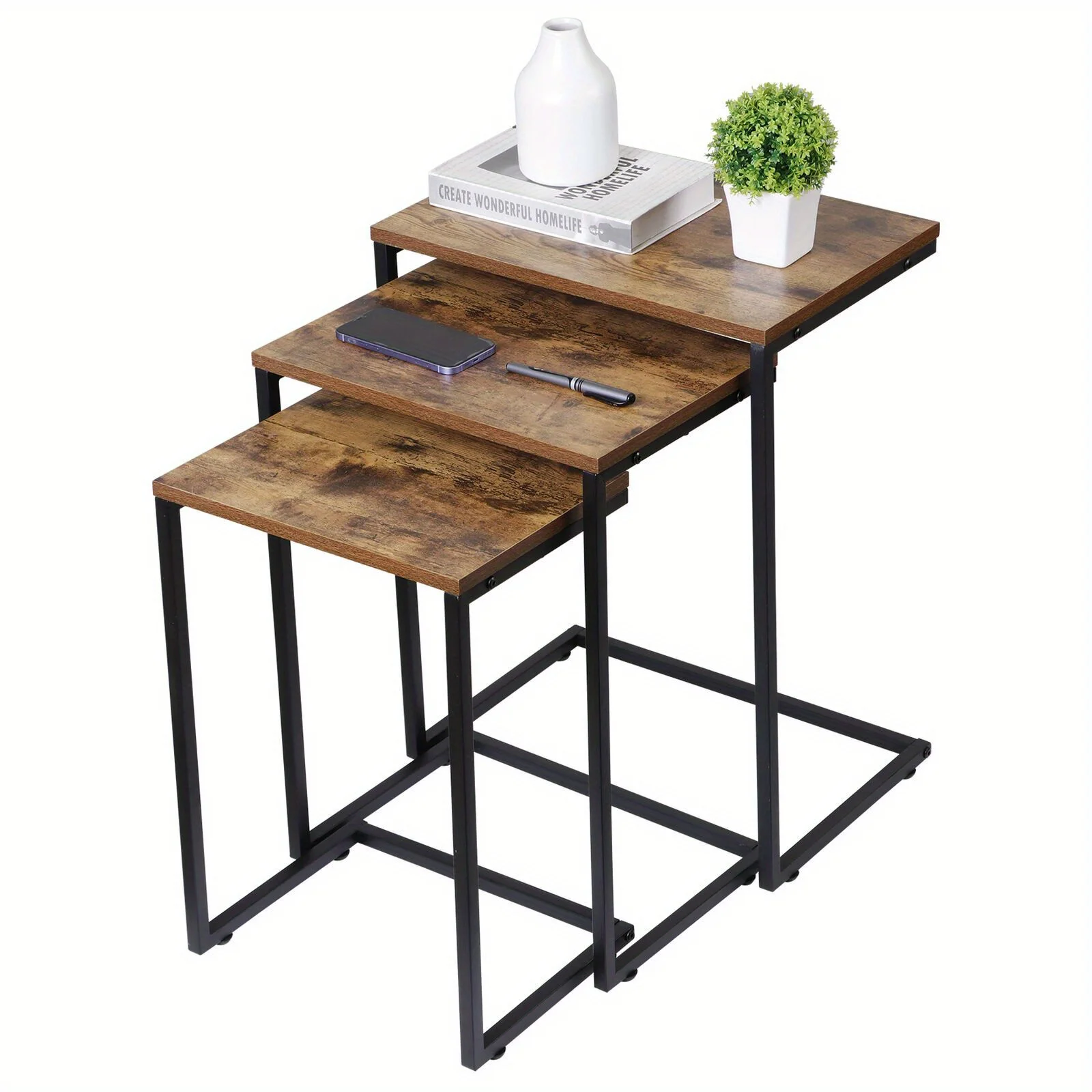 

Nesting Side Tables Set of 3 C Shaped End Table Set Stackable Coffee Table