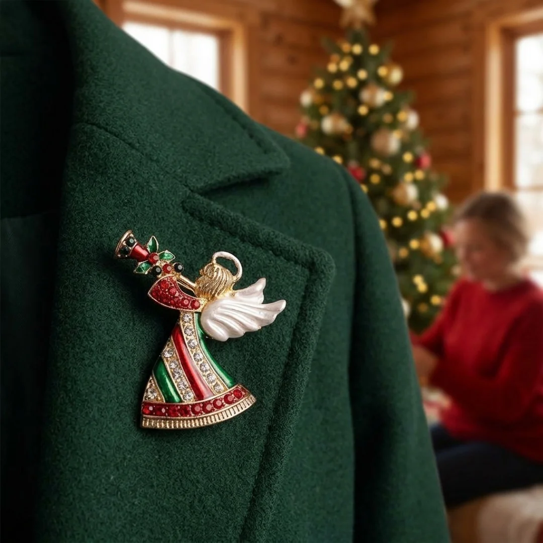 Angel Blowing Horn Brooch Festive Christmas Themed Brooch Enamel Rhinestone Brooch Alloy For Clothing Fixing All Genders