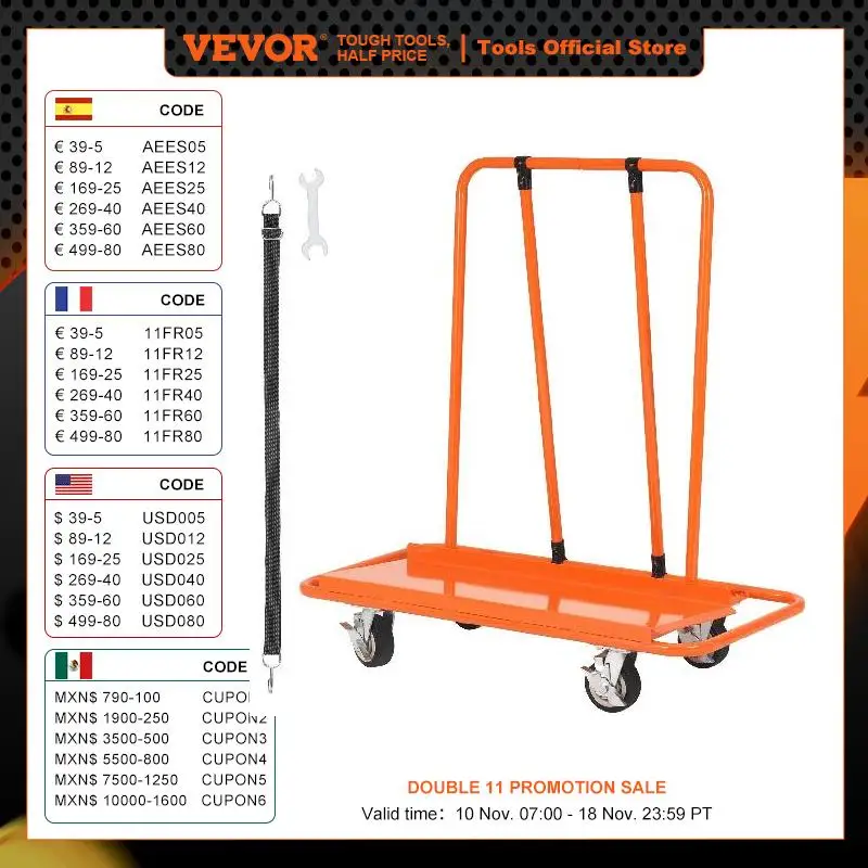 VEVOR 3000 LBS Panel Dolly Drywall Sheet Cart with Deck and 5