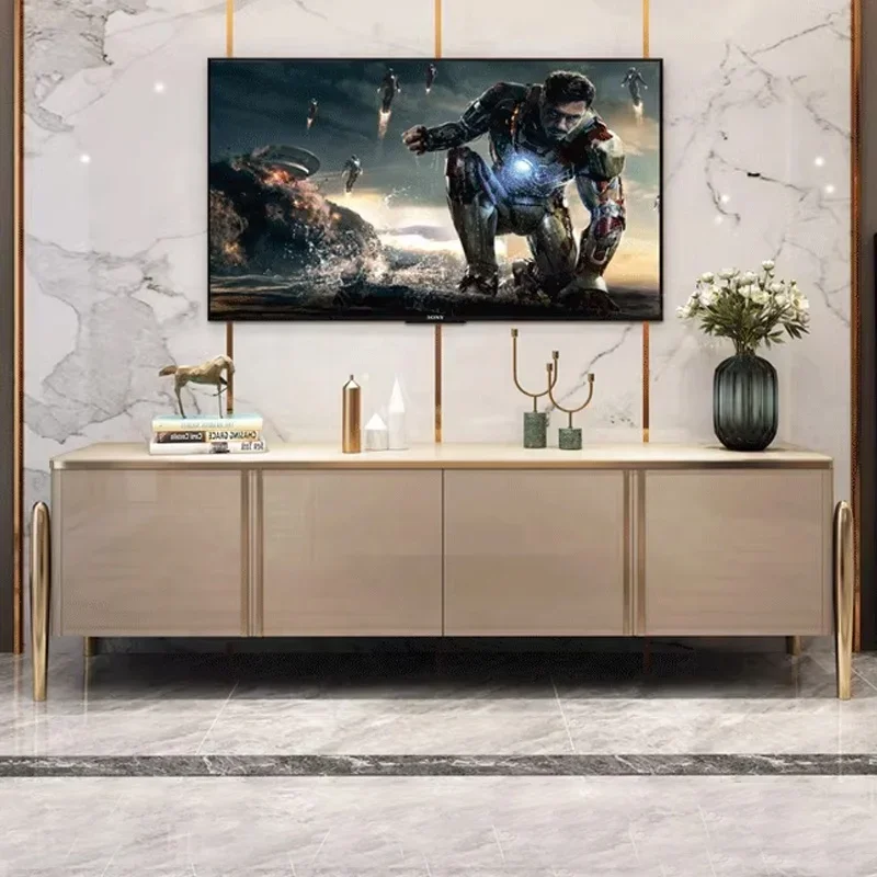 

-TV Cabinet Tea Table Combination Light Luxury Style Living Room Modern Luxury Quadrate Rock Panel TV Cabinet