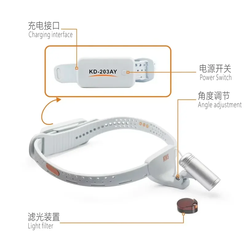 KWS KD-203AY-8 LED 3W Headlight ENT Head Lamp Wireless Lithium  CE Certified Silicone Emergency Use CRI 96
