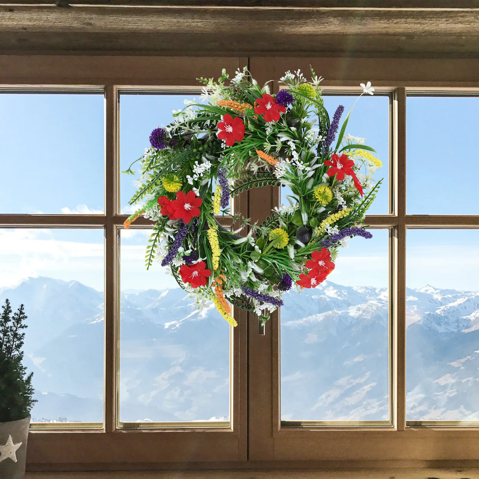 

Artificial Floral Wreath 35cm Wildflower Home Decor Spring Porch Decorations Indoor SummerFlower Wreath Bright Lifelike