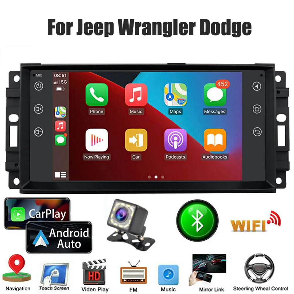 Car Navigation Player for Carplay/Android Auto 7 Inch Android 11 Bluetooth Automobile Music Player Compatible for Wrangler