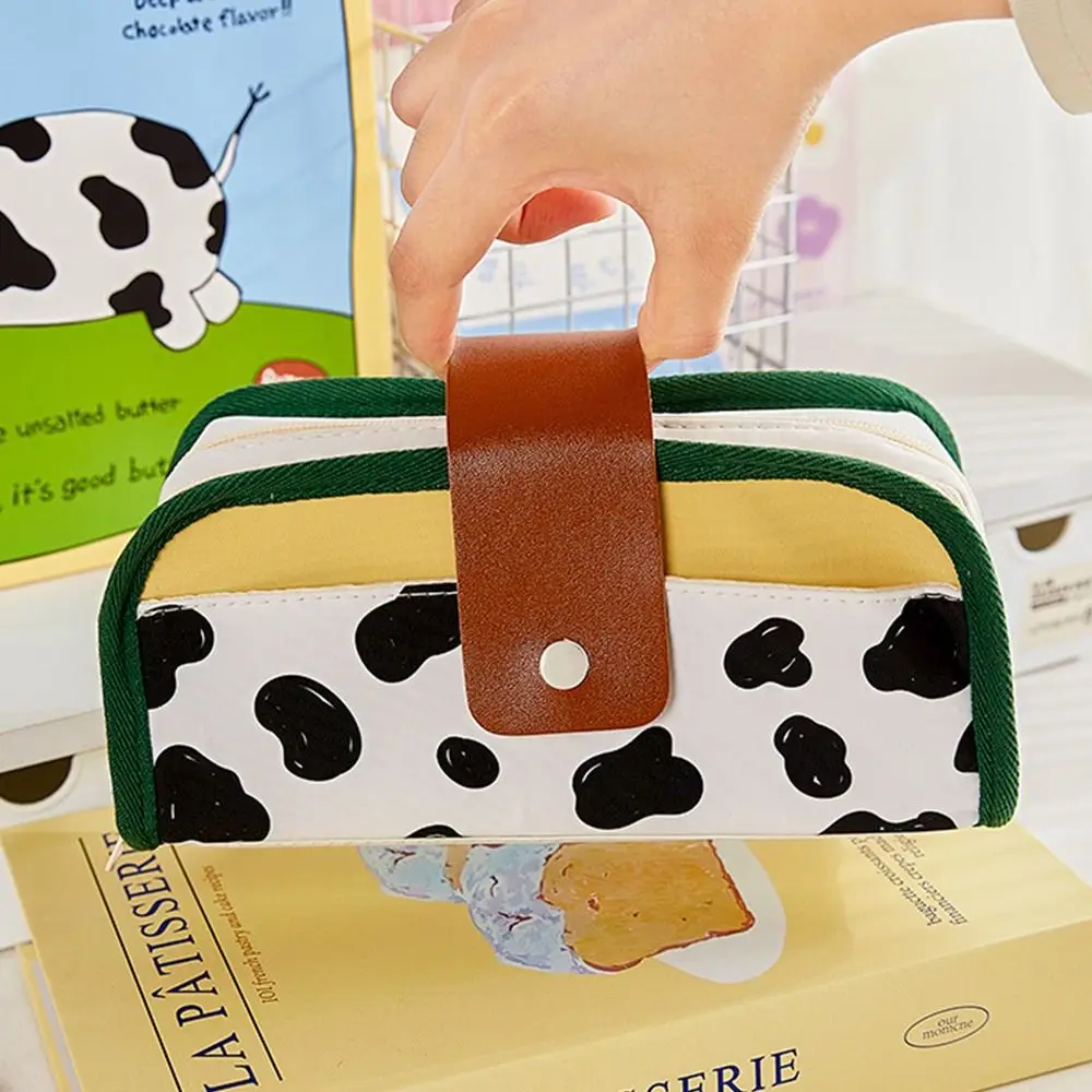 

Portable American style Cow Pattern Pencil Case Zipper Multi-storey Pen Bag PVC Storage Box Stationery Pencilcase Boy Girl