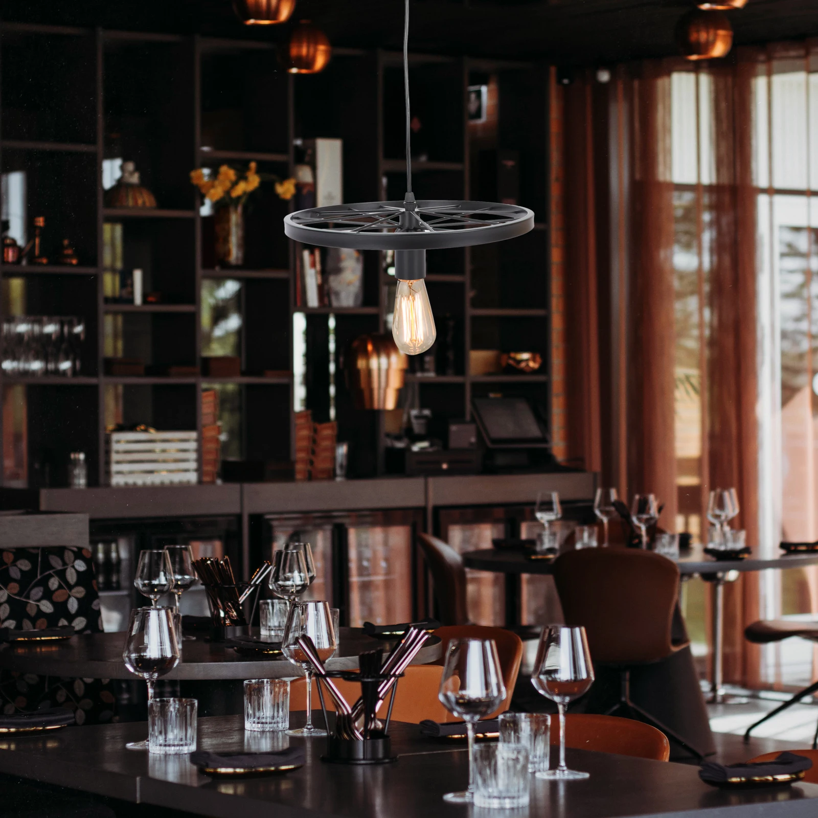 

Подвесной светильник в стиле ретро с железным колесом, черный потолочный светильник для дома, бара, ресторана, декоративный подвесной светильник, нить, простая структура, легкая