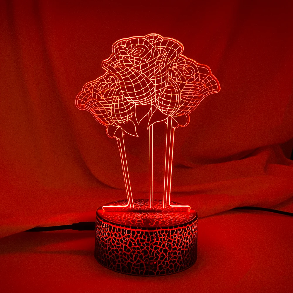 Valentine's Day NightLights 3D LED Night Lamp Creative Table Bedside Lamps Romantic Rose light Kids Gril Home Decoration Gifts