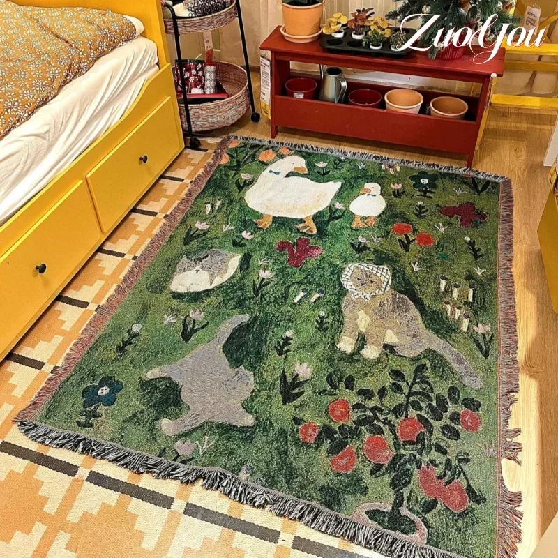

Oil Painting Style Cute Cat Pattern Woven Blanket Sofa Cover & Bed Blanket Multifunctional for Outdoor Camping Use Picnic Mat