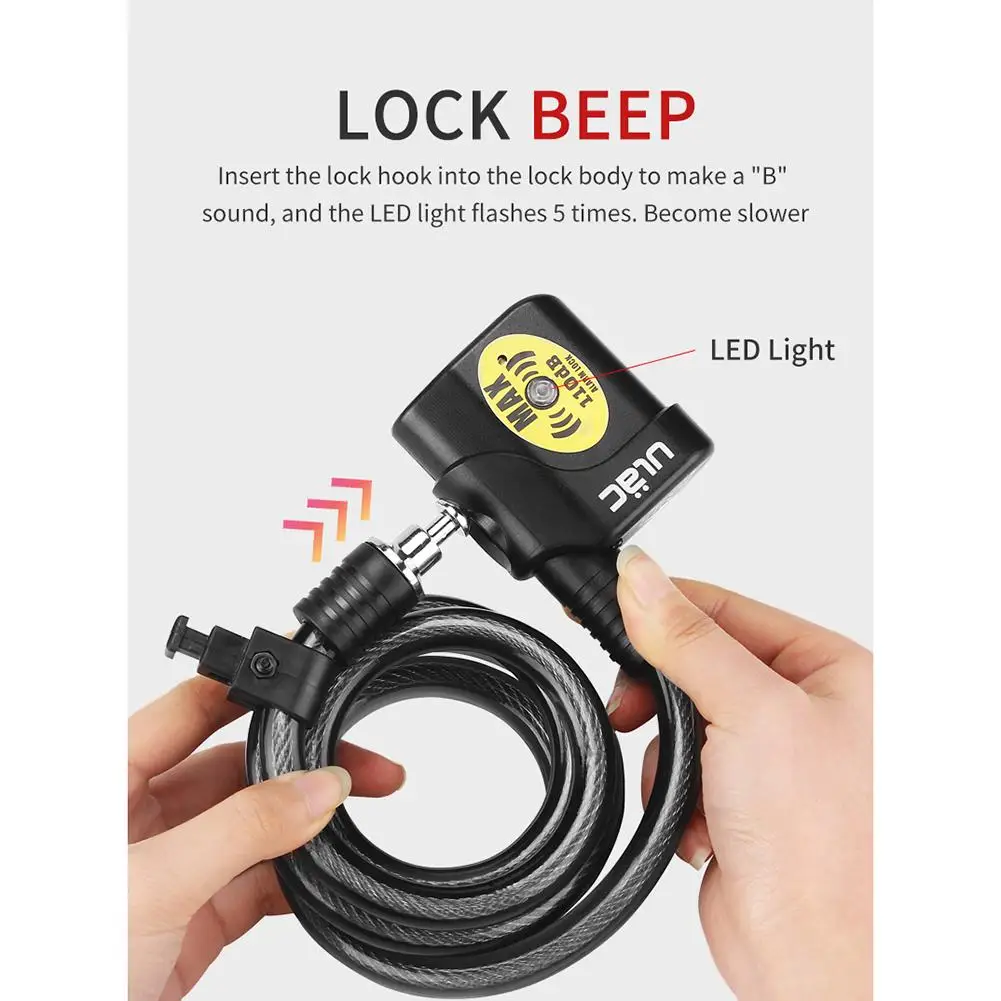 Mountain Bike Cable Lock Key Electric 110dB Loud Alarm Fixed Anti-Theft Steel Bicycle Locks Bike Accessories Candado Bicicleta