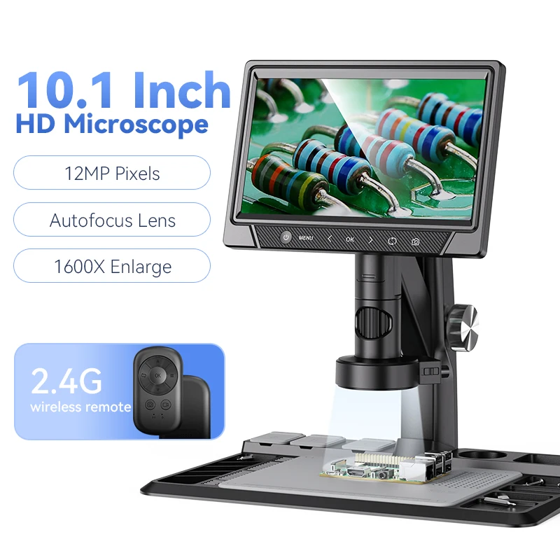 1600X Continuous Zoom Digital Microscope 10 inch HD LCD Display Portable Measuring Electron Microscope for PCB Board