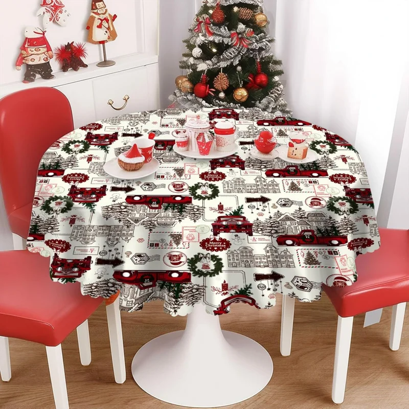 

Christmas truck pattern circular tablecloth holiday restaurant decoration 60X60cm