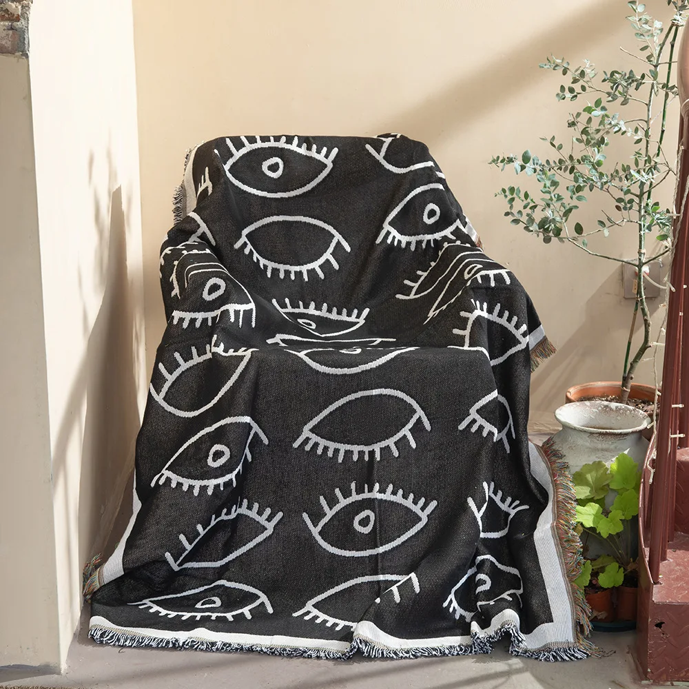 

Black Eyes Printed Throw Blankets for Bed Sofa Home Decor Nap Blanket Reversible Cotton Bohemian Tapestry Hippie Room Outdoor