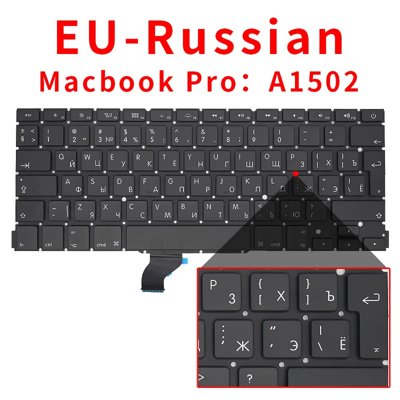 Teclado A1502 para portátil, para Macbook Pro Retina de 13 ", 2013, 2014, 2015, Estados Unidos, Reino Unido, España, Rusia, Francia, Suiza, Portugal