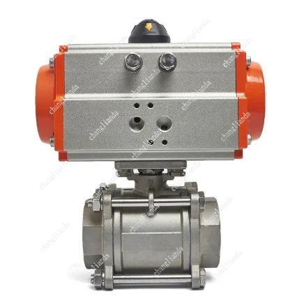 DN15 DN20 DN25 Three Piece Pneumatic Ball Valve With High Platform 304 Double Acting Cylinder