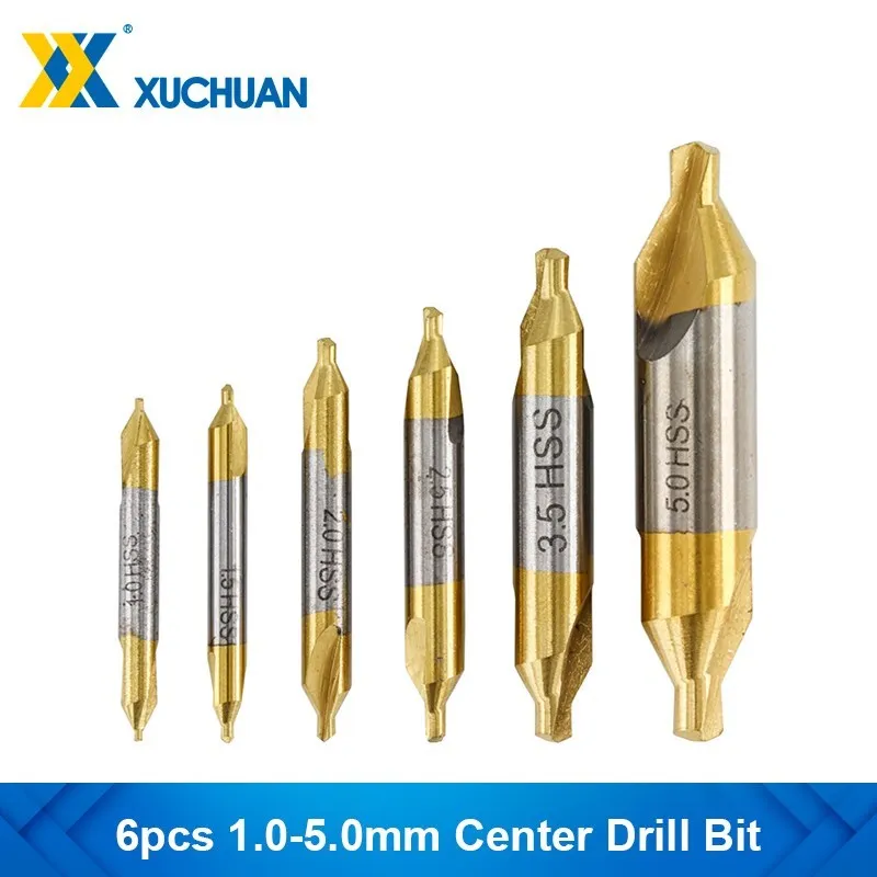 

HSS Metalworking Hole Drill Bit 1.0 1.5 2 2.5 3.5 5.0mm Combined Center Drill Bit Titanium Coated Metal Drilling Tool Set 6pcs