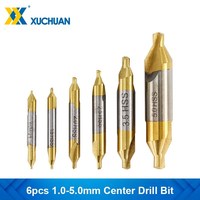 HSS Metalworking Hole Drill Bit 1.0 1.5 2 2.5 3.5 5.0mm Combined Center Drill Bit Titanium Coated Metal Drilling Tool Set 6pcs