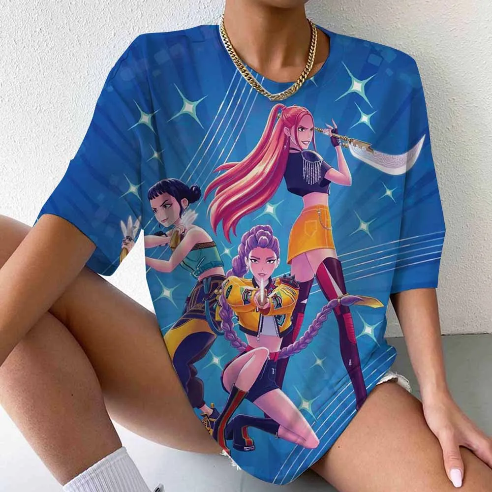 Hip Hop Kpop Demon Hunters Shirt Vrouwen Mannen Grappige Rumi Zoey Mira T-shirts Cartoon Koreaanse Ulzzang Tiener Kids Crewneck T-shirts