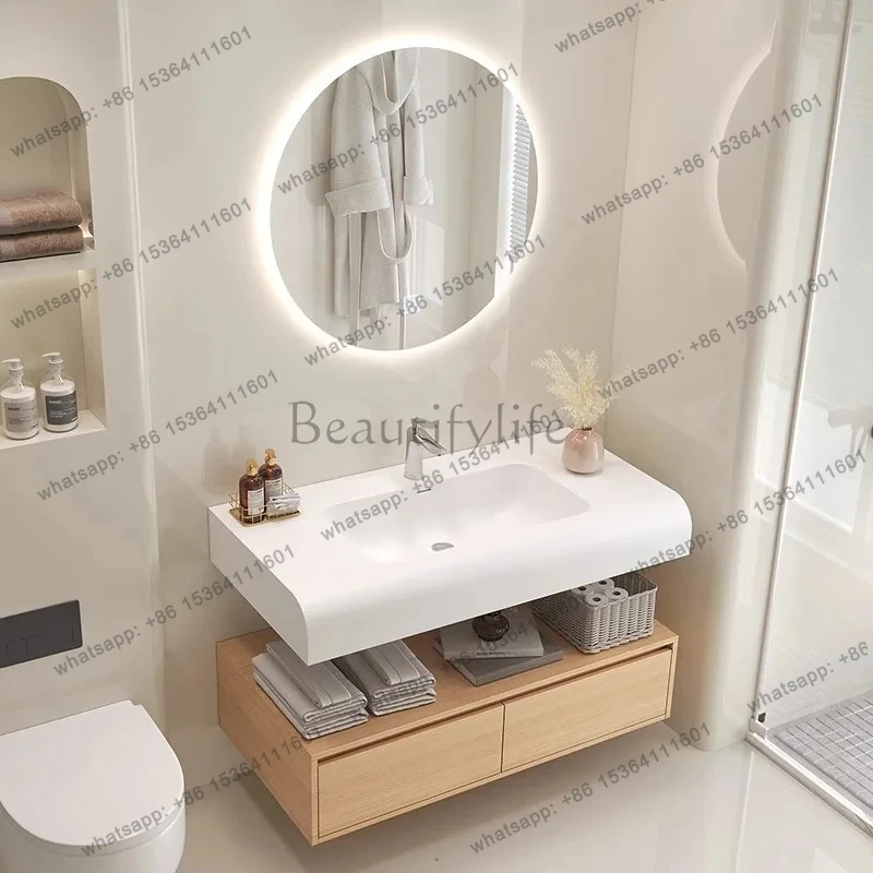 solid wood bathroom cabinet  skin feeling integrated basin toilet hand washing log wind washbasin smart bathroom cabinet