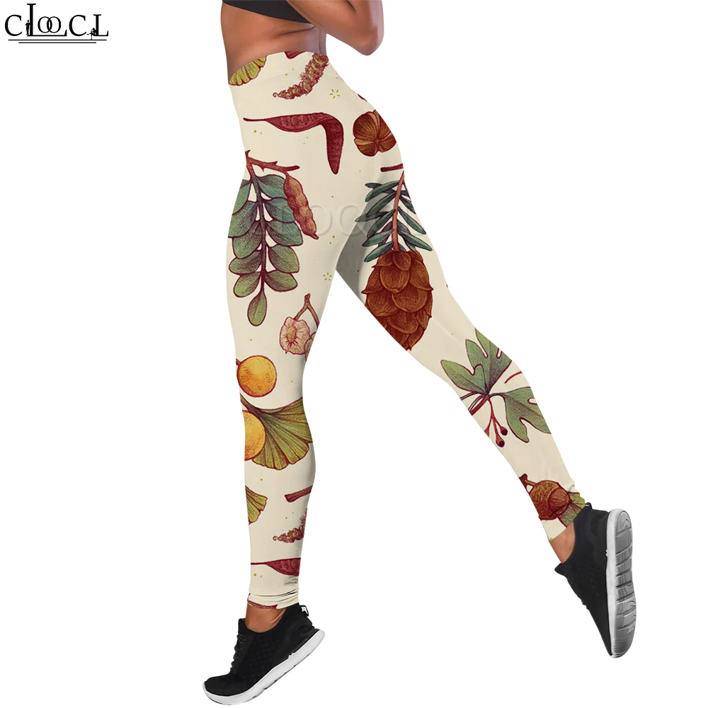 

CLOOCL Retro Women Legging Pine Cones Ginkgo Nuts Pattern 3D Printed Trousers Gym Training Yoga Pants High Waist Sports Leggings