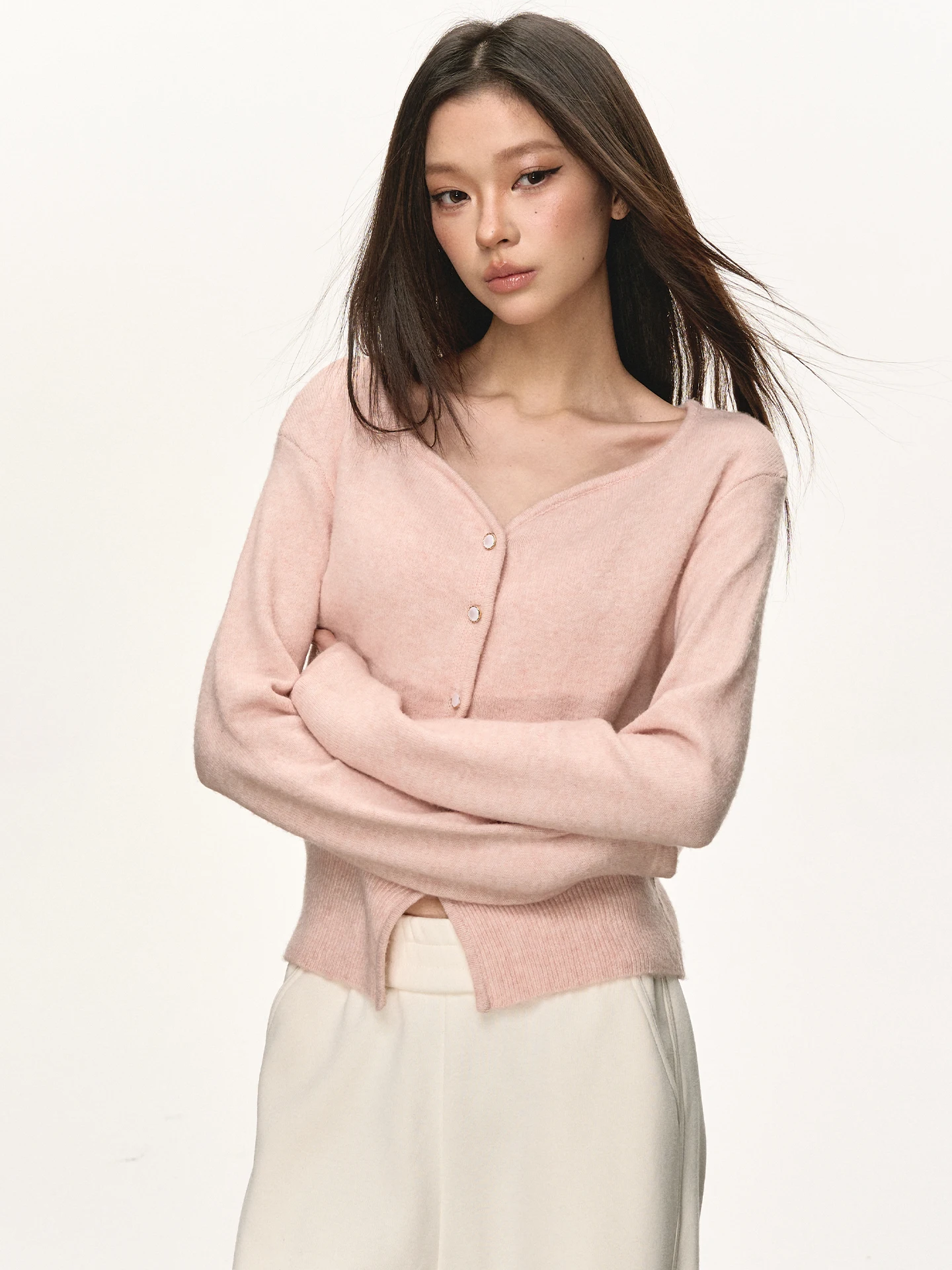 

Anna Aneae Women's Wave V-ne Open Cardigan Knitted Sweater Spring Gentle Sle Single Button Slimming Top Trendy Long Sv...