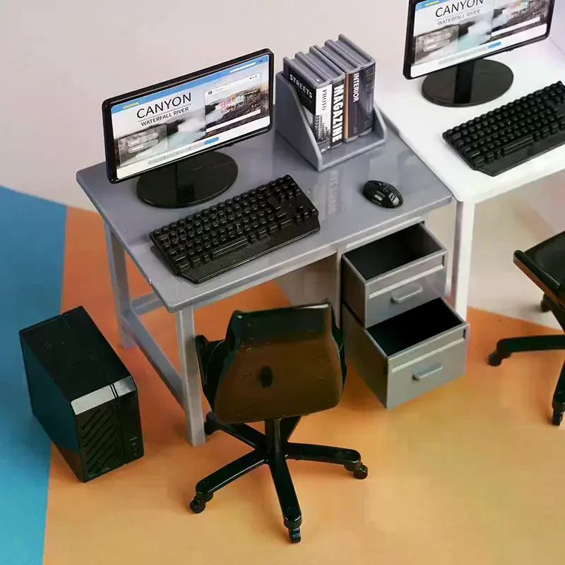 1Set 1/12 Puppenhaus Miniatur Computer Tastatur Schreibtisch Stuhl Modell Möbel Zubehör Für Puppe Haus Dekor Pretend Spielen Spielzeug Geschenk