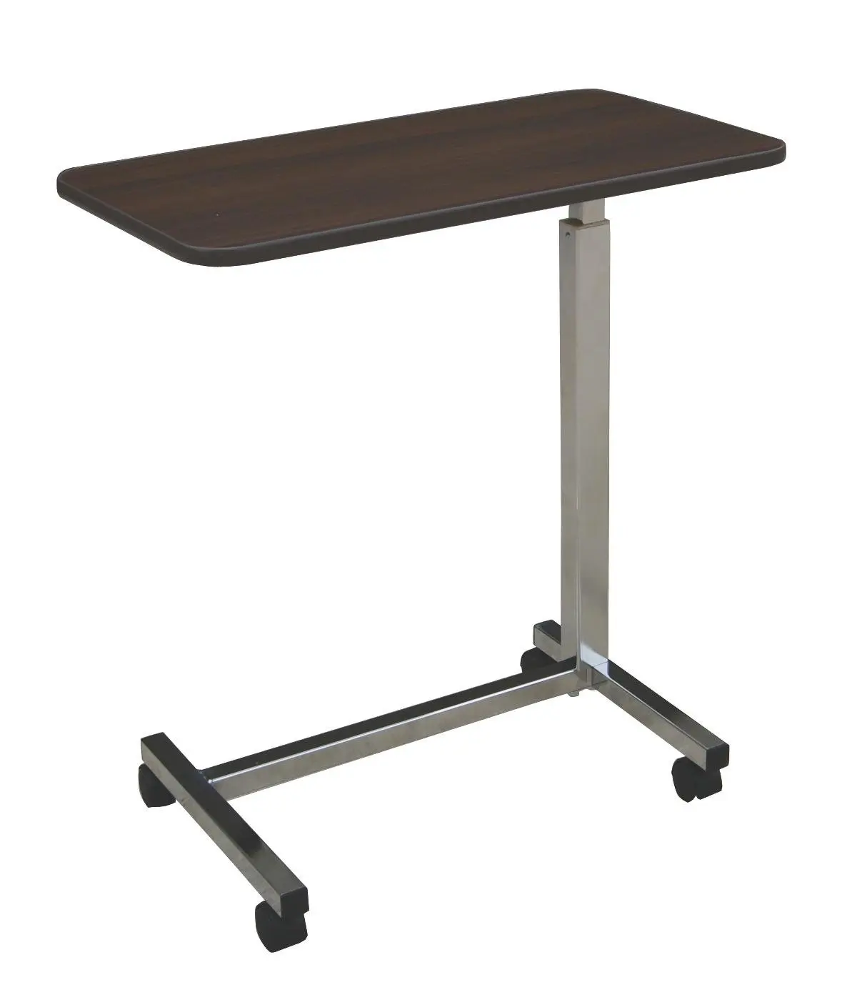 

Adjustable Overbed Table with Wheels - Portable for Home, Hospital & Nursing Care - Walnut Top, Silver Base
