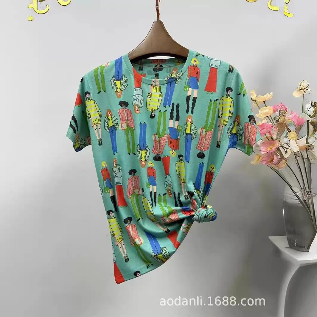 2025 Fashion Printed T Shirts for Women Clothes Vintage Style Casual Character Pattern Short Sleeve Tops Tee Femme Ropa De Mujer