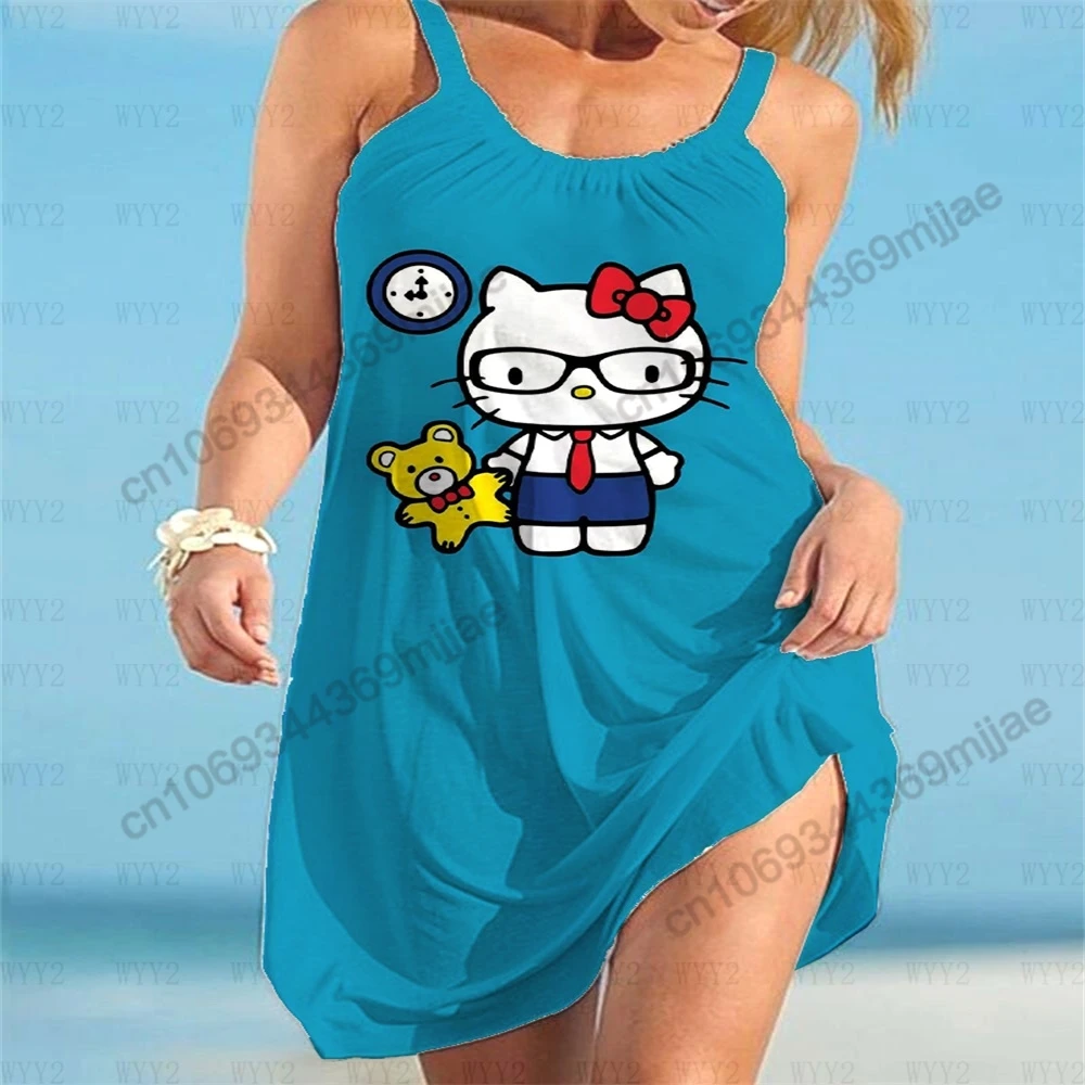 Hellokitty ชุด Y2k สำหรับผู้หญิงเสื้อยืดเสื้อยืด zevity เดรสเดินชายหาดเสื้อผู้หญิงคอกลมฤดูร้อน