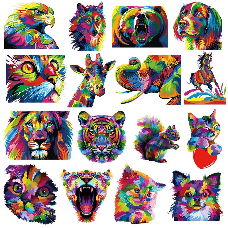 Colorful Animals Iron On Patches For Clothing DIY A-level Washable Thermo Strpis Sticker On Clothes Lion Cat Oil Animals Patch