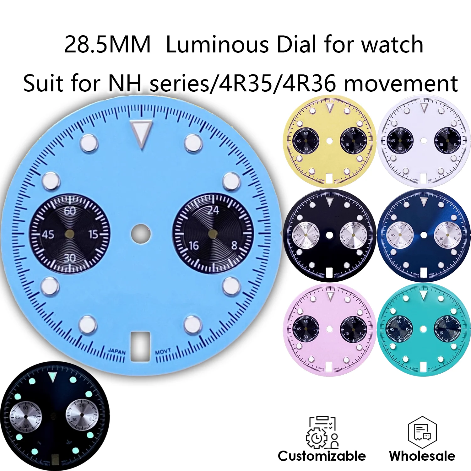 

Циферблат 29,5 мм VK64, циферблат, светящийся хронограф с датой на 6-часовых часах, аксессуары для часов, циферблат часов