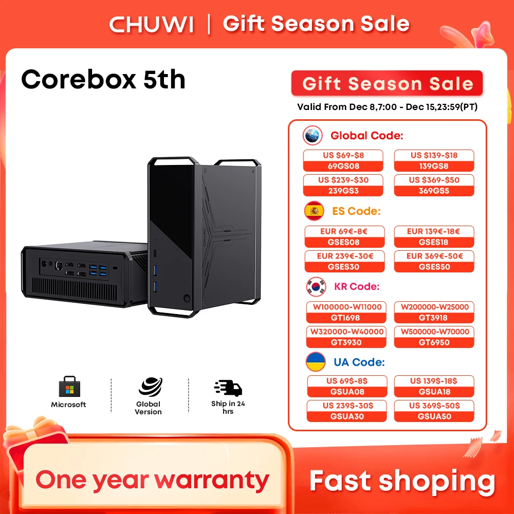 CHUWI CoreBox MINI PC Intel Core i5-13500H Gaming Desktop Computer 16GB DDR5 512GB SSD 12 núcleos, 16 threads M.2 SATA WiFi6 PC