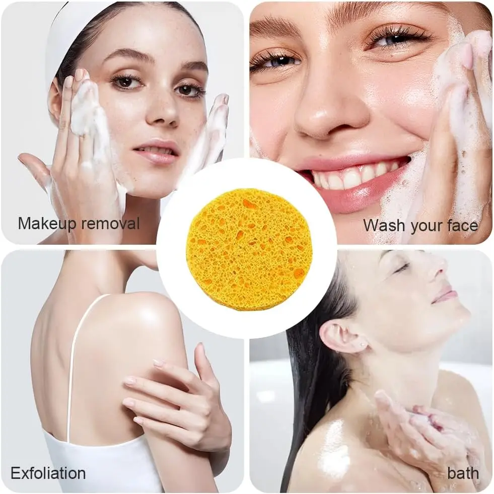 1pcs Wood Pulp Powder Puff Yellow Dry And Wet Sponge Puff Soft Wood Pulp Compressed Facial Wash For Makeup Removal Skin Tool