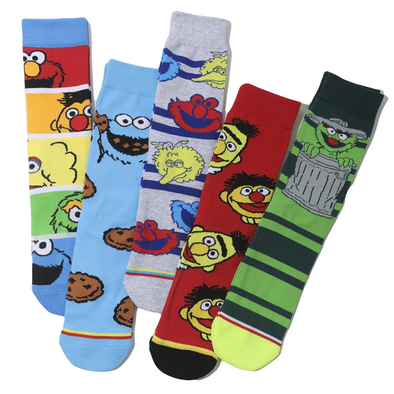 Funny Socks Red Elmo Blue Cookie Guy Yellow Big Bird Cosplay Cotton Socks Trend Stockings Knitting Personality Socks Xmas Gifts