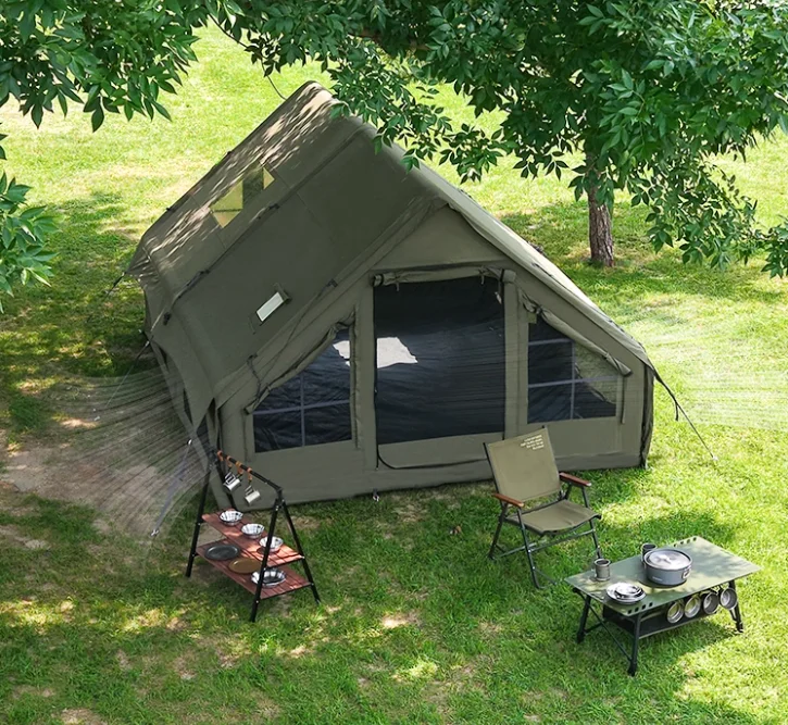 

6.3 ㎡ Четырехсезонная палатка для глэмпинга, роскошная портативная водонепроницаемая надувная палатка из хлопка TC, Оксфорд, быстрое автоматическое открытие для