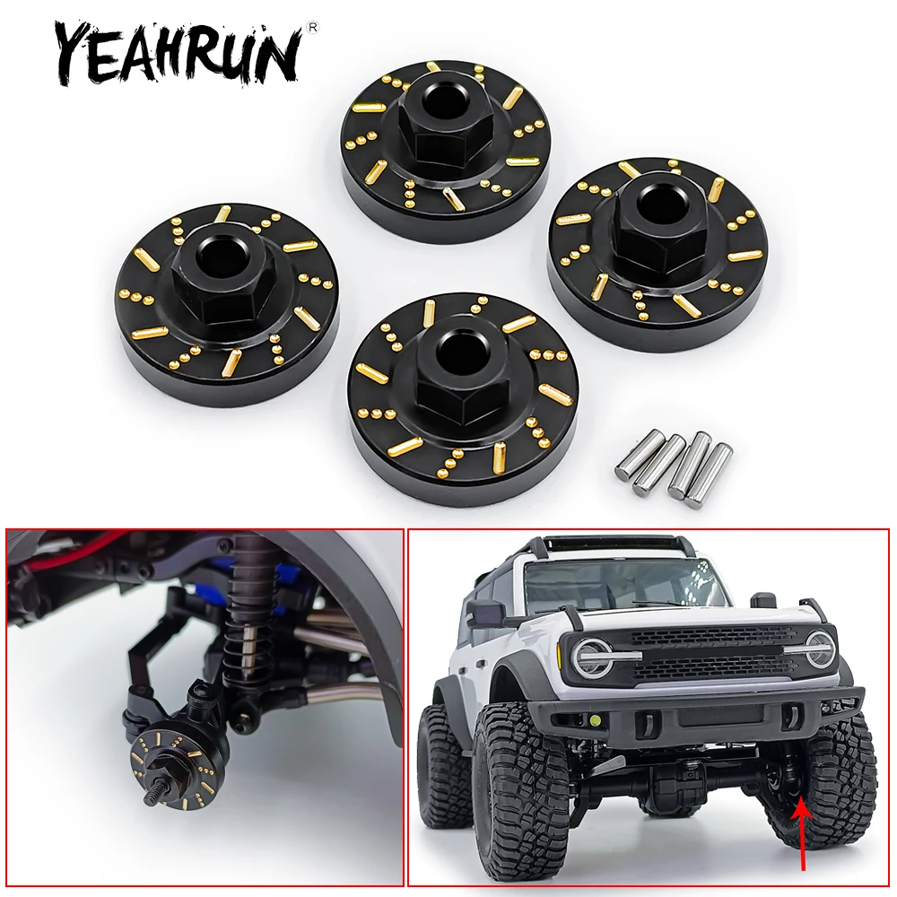 YEAHRUN 4Pcs TRX-4M Black Coating Brass Counterweight Wheel Hex Hub Adapters for TRX4M Bronco Defender 1/18 RC Crawler Car Model