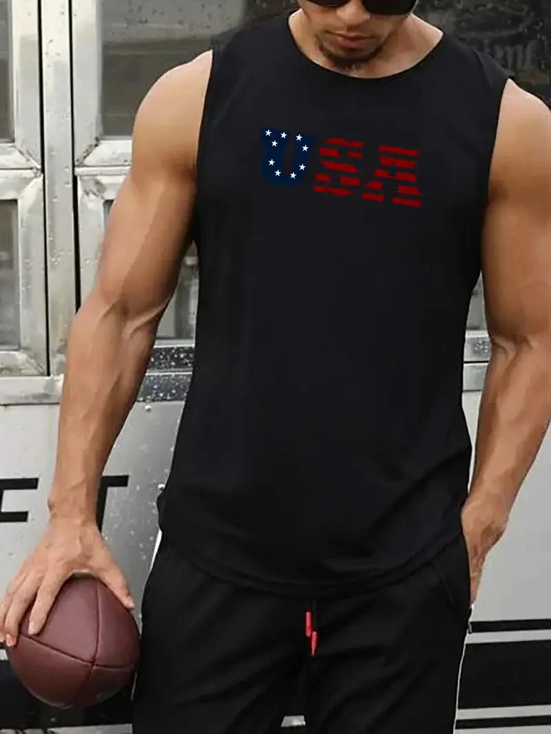 Summer new men\'s vest T-shirt simple letter printing daily fitness sports sleeveless breathable and comfortable men\'s vest