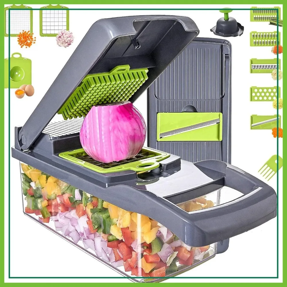 

13-in-1 Vegetable Chopper Slicer with Spice Grinder, 7 Blades Veggie Dicer Onion Cutter