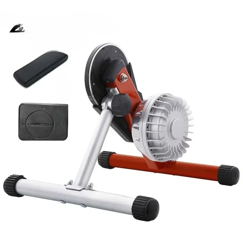 Direct drive machinery, power cycling table with rear wheels removed, indoor direct drive liquid group bicycle training rack