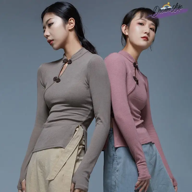 

Современный танцевальный костюм для тренировок с длинным рукавом и воротником, классический танцевальный топ для похудения, облегающий танцевальный комбинезон для женщин