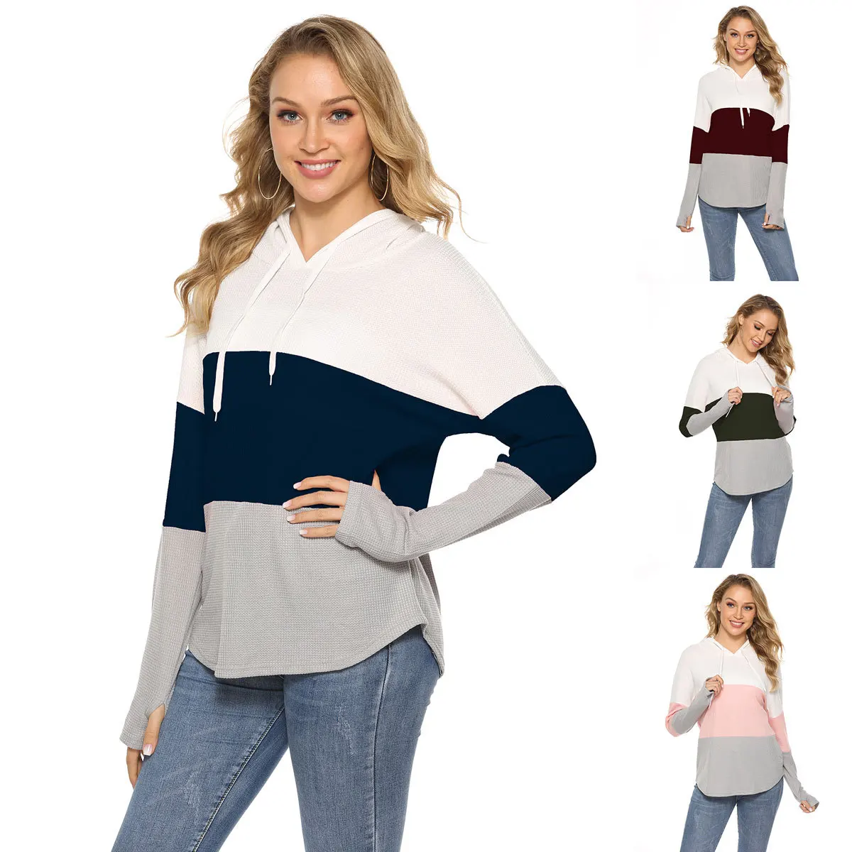 

Вязаный свитер с капюшоном и длинным рукавом