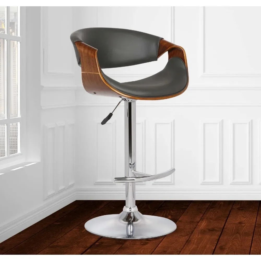 Butterfly Swivel Adjustable Barstool In Grey Faux Leather And Walnut Wood Finish Bar Stool