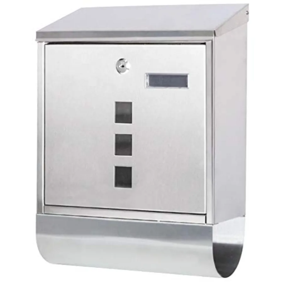 

Locking Wall Mount Mailbox, Stainless Steel Mailboxes with Secure Key Lock and Newspaper Compartment, HPB2203 Silver