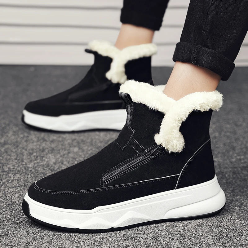 أحذية ثلج مقاومة للماء للرجال مع بطانة قطيفة، نعل رياضي مضاد للانزلاق ومقاوم للاهتراء، أحذية كاجوال للشتاء الدافئ