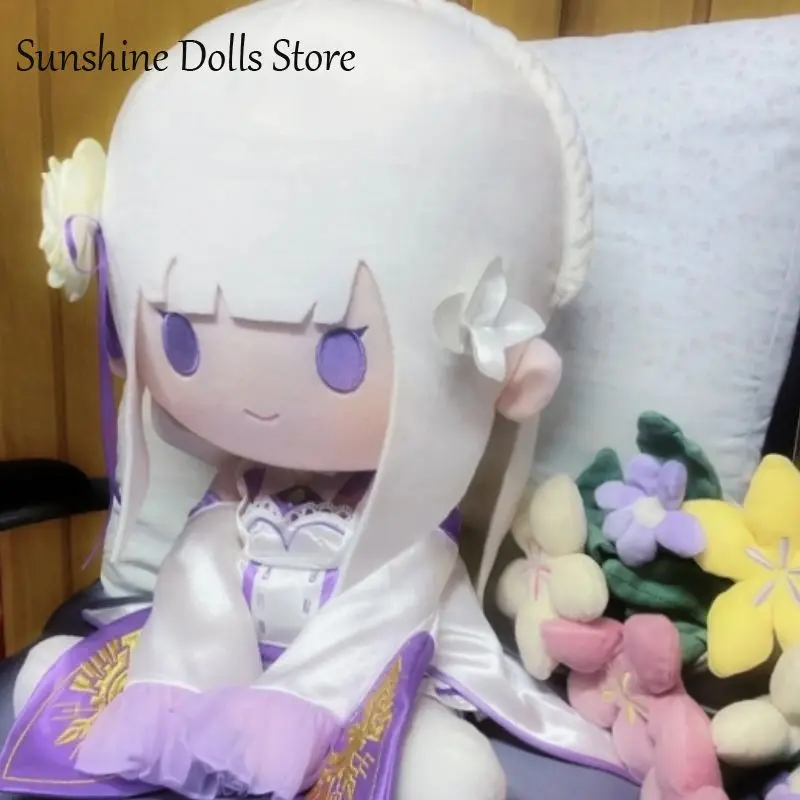 Anime Emilia Re:Life in a different world from zero Plush Doll Body Dress Up Stuffed Toys Sitting Posture Figures Pillow 40CM