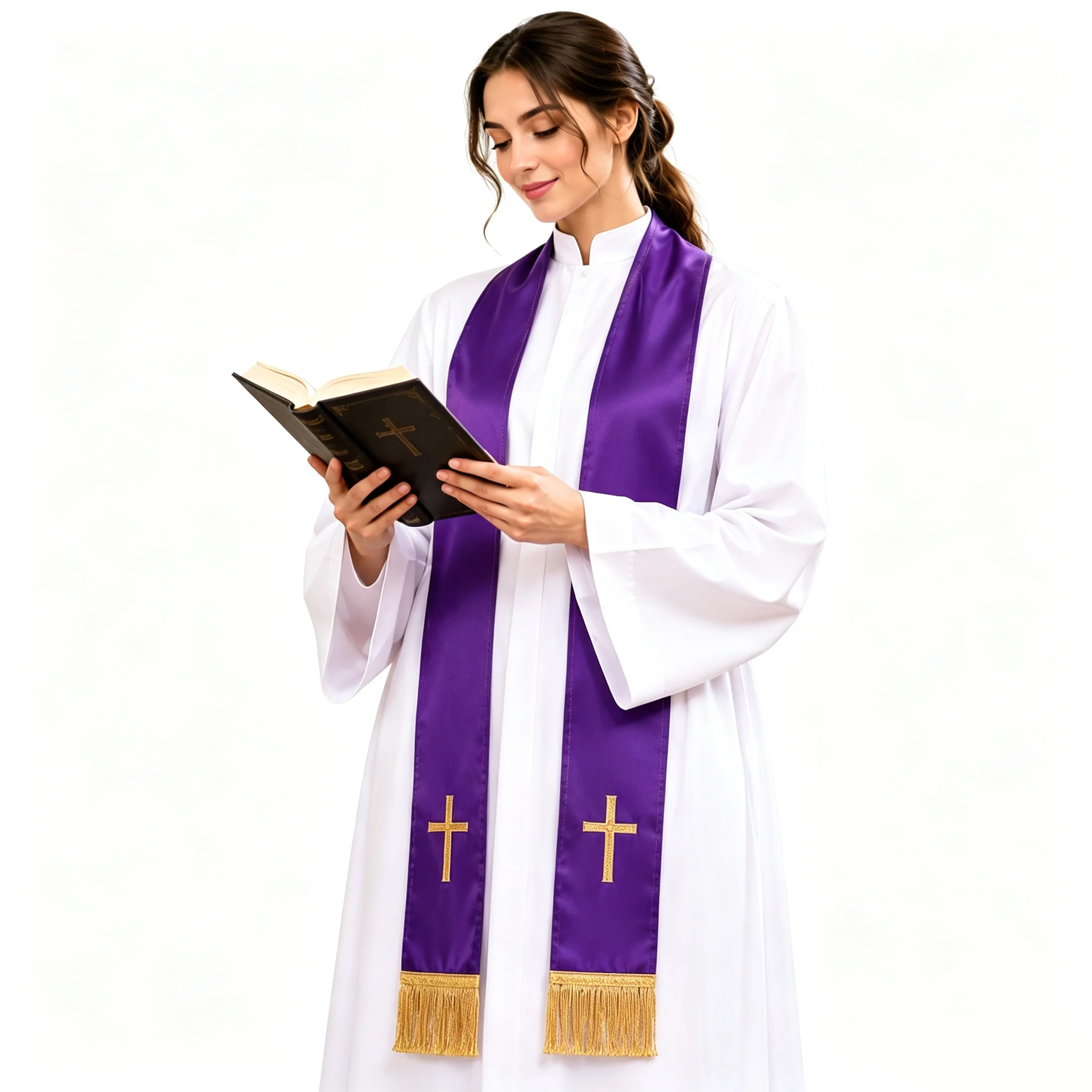 Multi Color Religious Clergy Stole Embroidered Gold Cross Satin Priest Stole Fringe Tassel Adult Church Ceremony Pastor Outfit