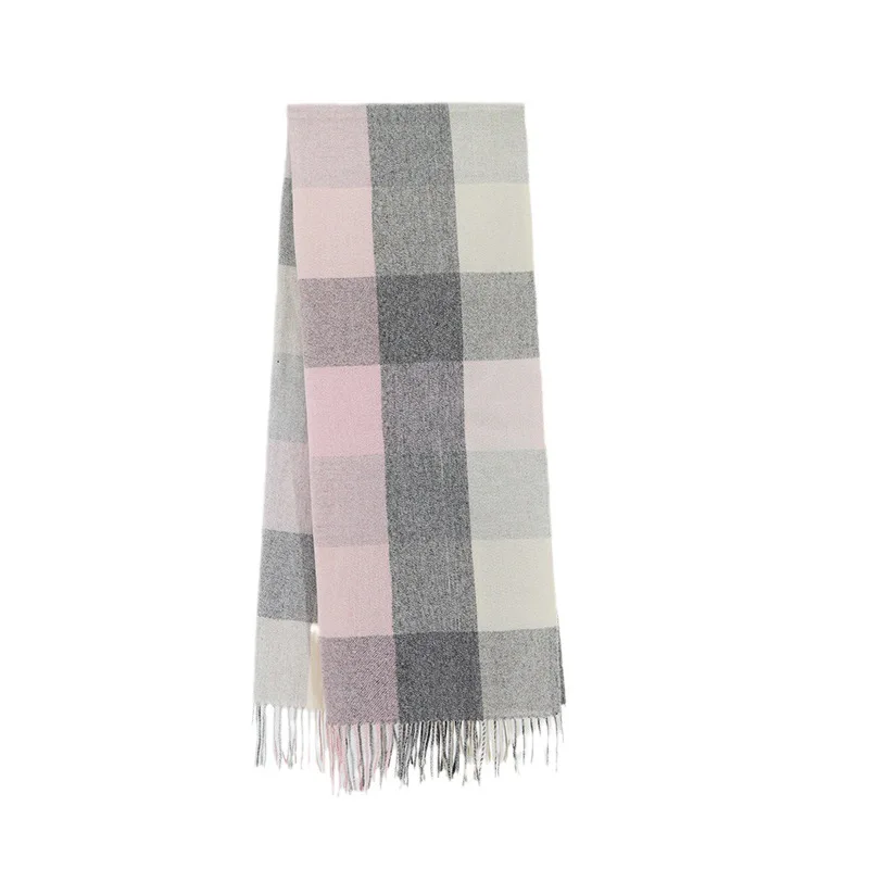 Cashmere Multicolor Checkered Scarf For Men And Women With Bib Warm Thick Fashion Shawl 24W025