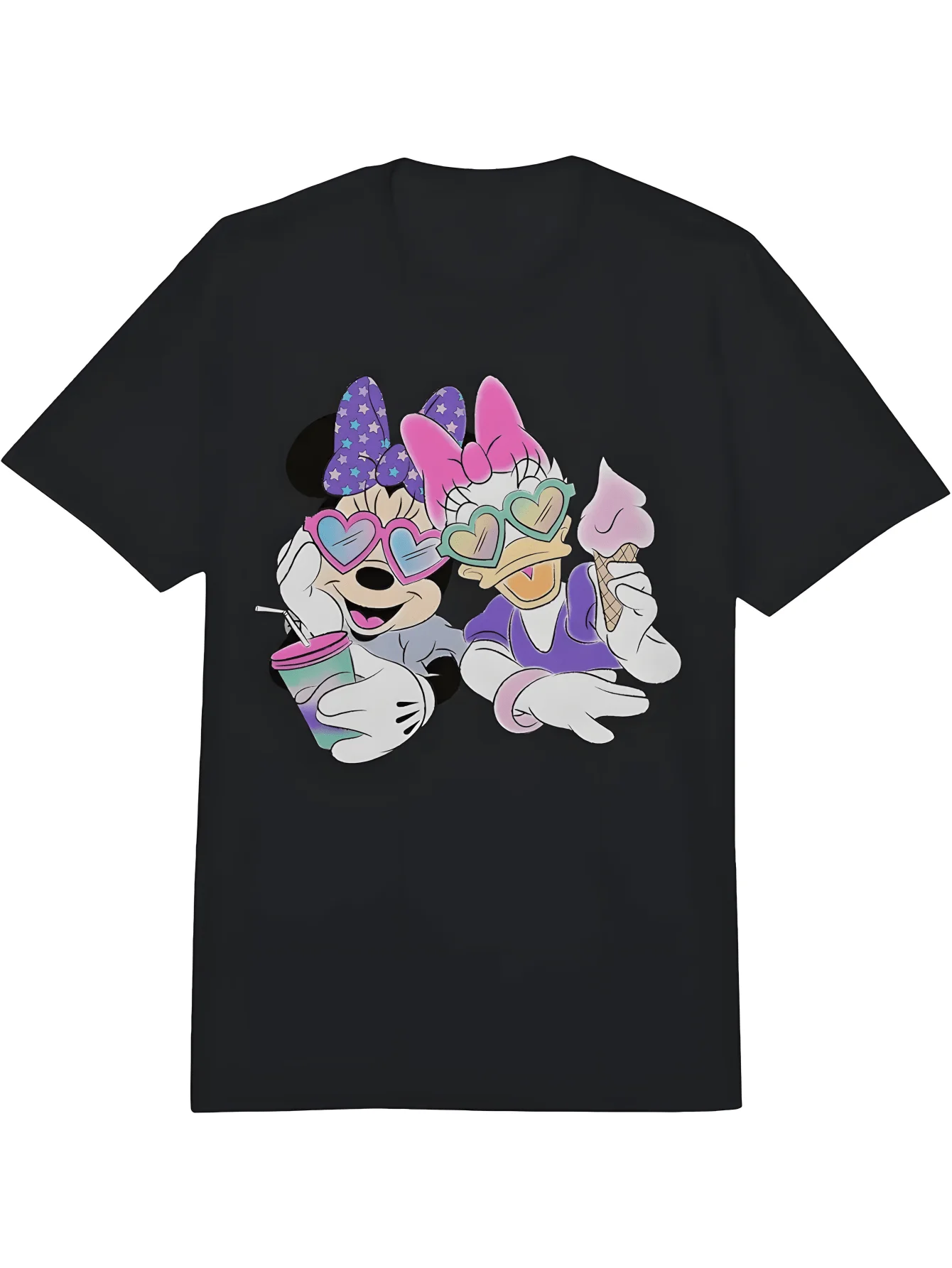

Футболка с мороженым в стиле ретро Disney Minnie and Daisy — мужская и женская черная модная футболка с мультяшным принтом и коротким рукавом нейтрального цвета
