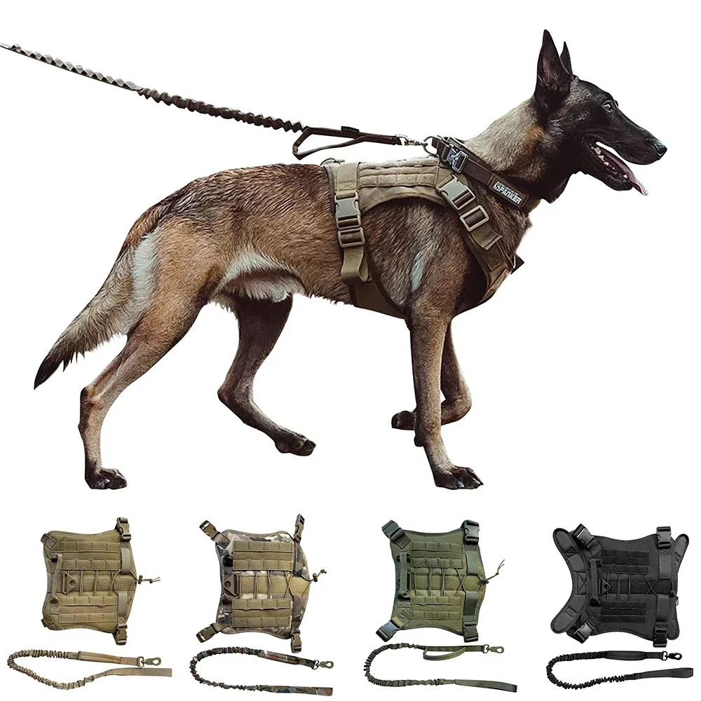 

Tactical Dog Harness Leash Set Pet Military Training Vest Harness for Medium Large Dogs No Pull Adjustable K9 Working Walking